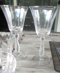 Set of 4 Fostoria Glass Optic Silver Flutes Water Juice Goblets 6037 Stemware