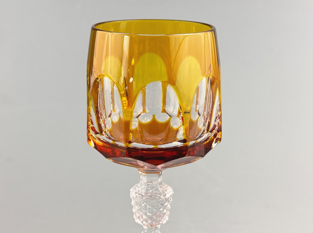 Nachtmann Antika Amber Panel Cut Crystal Knob Stem Hock Wine Glass 7 7/8»