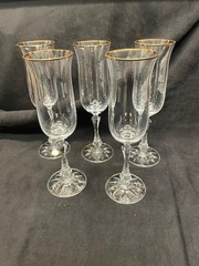 ECHT BLEIKRISTALL Genuine 24% Lead Crystal with gold trim wines (5)