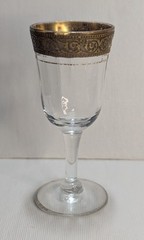 Tiffin Franciscan Minton Clear Cordial Glass Golden Metal Relief Trim Fading