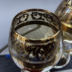 Interglass Elegant Scroll 24 kt Gold Brandy Cognac Snifter Glass 5” Set/3 Italy