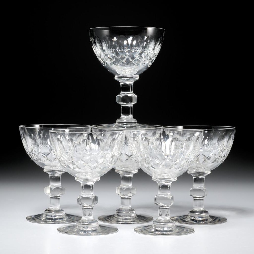 Vintage Cut Crystal Champagne Dessert Coupes Thumbprint Glasses 6pc Lot 5″h B