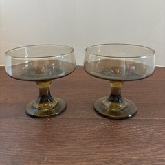 Set of 2 Vintage Tawny Brown Accent Smoke Footed Champagne/Tall Sherbet Glasses