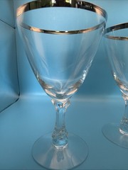 2 Fostoria Wedding Ring Water Wine Goblets Glasses Platinum Trim 6 1/4” Set Stem