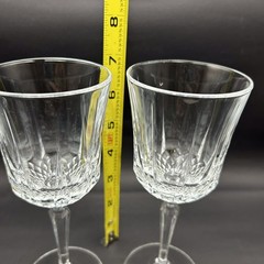 Cut Heavy Crystal Wine Water Glass 8 inch Tall Six Sided Stem Set of Two