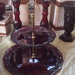 Burgundy Pressed Glass Drinkware Set Goblets Mugs Tumblers Cups & Saucers