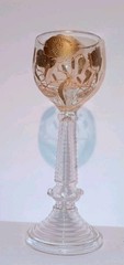 Antique Moser Goblet Gold Enameled Waterlilies Cattails Chalice Hand Blown Glass
