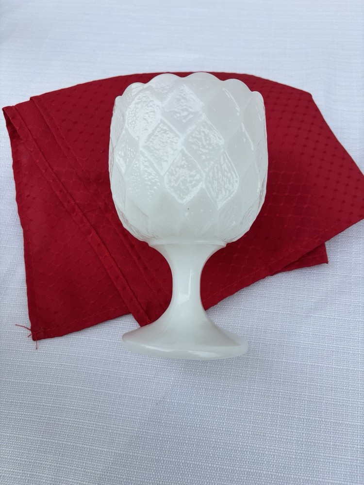 Lg.Milk Glass Goblet Honeycomb Quilted Diamond 6” Country Granny Core Farmhouse*