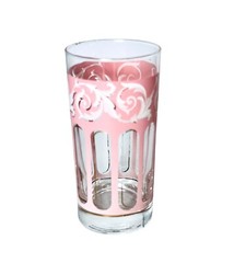 2 Libbey Hand Painted Pink White Scrolls 12 OZ Glass Tumblers