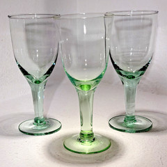 Hand Blown Green Tint Stemmed Wine Glasses Set of 3 Vintage Artisan 8oz