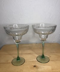 Set of 2 Vintage CRISTAL D’ARQUES-DURAND Green Stem Sombrero Margarita Glasses