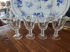 4 MCM Pedestal Stemware Etched Wine – Water Dtinking Glasses Goblets