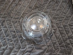 Vintage Cut Glass Mayonnaise Bowl w Ladle Etched Floral Design