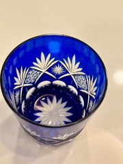 Vintage Cobalt Blue Cut to Clear Crystal Whiskey Glass Edo Kiriko Style