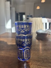 Vintage Art Deco Tumblers Blue & Gold Overlay Set Of 2