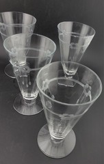 Set of 4 Vintage Etched Crystal Footed Tumblers Glasses with Floral Design