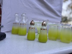 Large Blendo Lime Green Barware Set With Gold Rim 15 pieces Tumblers Cruets etc