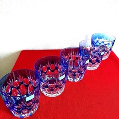 HOYA Crystal Rock Glass 5pcs set 8.5×8.5cm/3.34×3.34″ Blue HOYA Crystal Crystal