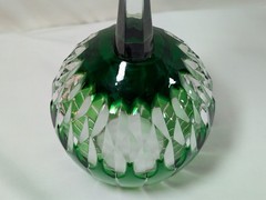 2x Ajka Castille Alberga Emerald Green Cut to Clear Crystal Balloon Wine Goblet