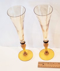 Amber Footed Swearl Iridescent Champagne Glasses Vintage Bareware