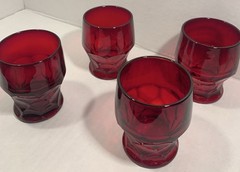 Fenton Georgian Ruby Red Water Tumblers Honeycomb Flat 4″ Glasses Vintage 2 Pc