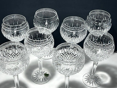 8 WATERFORD CRYSTAL CLARENDON WATER WINE GLASSES ARTIST SIGNED «JIM O’LEARY»