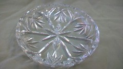 ROUND CUT GLASS CANDY BOWL, SCALLOPPED EDGES, FLOWER DESIGN