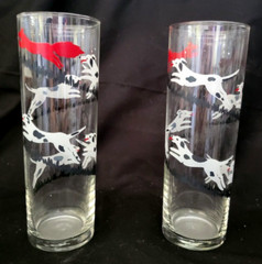 Vintage Libbey Tally Ho Fox Hound MCM Tom Collins Highball Bar Glasses Tumblers