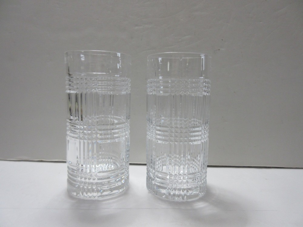 RALPH LAUREN LRL Crystal 6 1/4″ Glen Plaid Highball Tumbler Glasses Set of 2