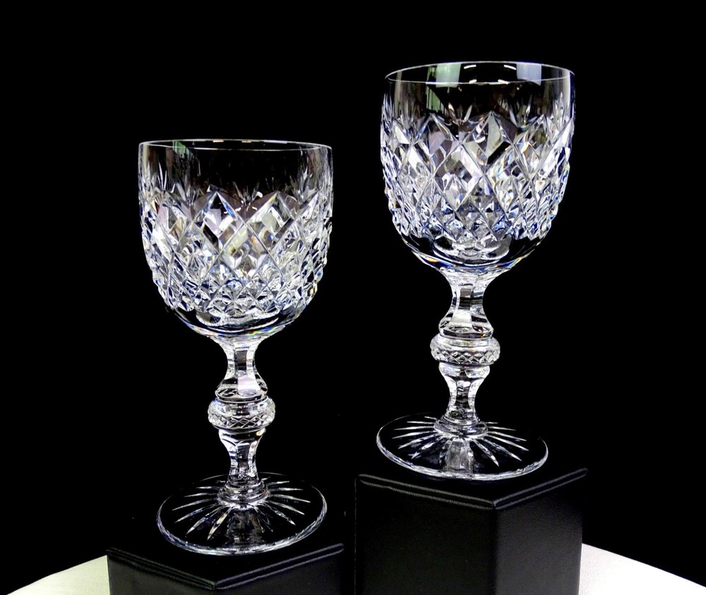 Kusak Brilliant Cut Crystal Cherry Diamond And Fan 2pc 5 5/8″ Wine Glasses 1975-