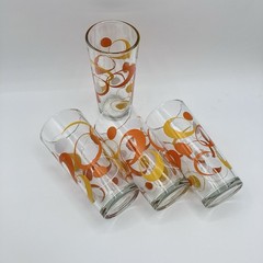 Boomerang Yellow Orange White MCM Atomic Amoeba Vintage Drinking Glasses Set-4