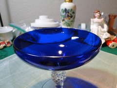 Morgantown Golf Ball Ritz Blue #7643 Celeste Compote, 6″ Diameter, Exc. Cond.