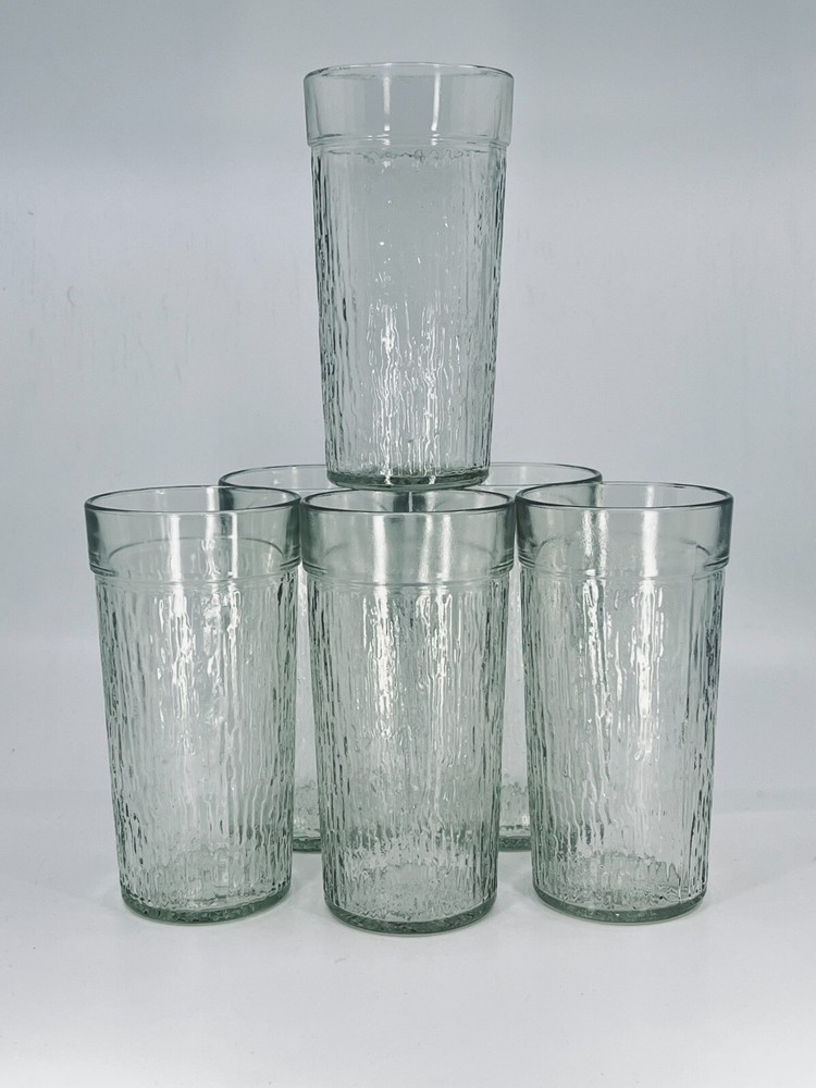 1960’s Kerr clear drinking glasses tree bark pattern / Set of 6 MCM Tumblers