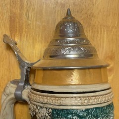 DBGM Original Vintage Signed German Ceramic Painted Glazed Pewter Lid Beer Stein