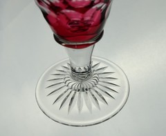 Set 11 Vintage 3oz Cranberry Cut Crystal 4.25″ Cordial Sherry Port Wine Glasses