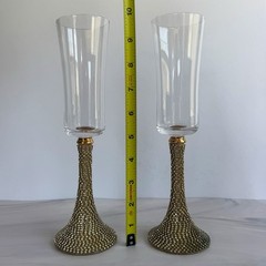 Set Of 4 Handmade Gold Rhinestone Champagne Flutes Glam Toasting Glasses 10”