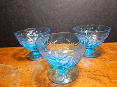 Vtg Lot 3 MCM Anchor Hocking Milano Blue Sherbet Fruit Dessert Crinkle Glasses