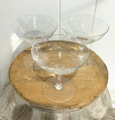 Vtg Set Of 3 Etched Rose Delicate Crystal Champagne Coupe Stemware Glasses