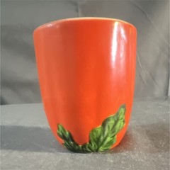 Orange Ceramic Tumbler Cup Green Leaf Accent Made in Japan Printed Backstamp