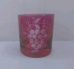 Cranberry Cut to Clear Whiskey/Rocks Glasses Set Of 5