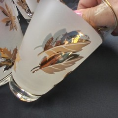 6 Vintage Libby Frosted Silver Leaf Tumblers Glasses 12 oz with Ice Bucket