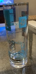 Libby Southern Comfort Steamboat 6 3/4″ Tom Collins Glass Turquoise & Gold MCM