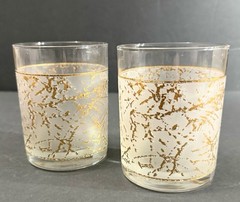 Culver Ice Gold Speckle Rocks Glasses – Set of 2 – 1987 22k Gold Old Fashioned