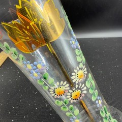 Antique Enamel Painted Floral Glass Tumblers Cups Tulip Daisy Gold Rim Set 3 VTG