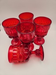 Vintage L.G. Wright Eye Winker Ruby Red Water Goblets Set of 5 Mosser Glass