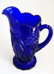 Vintage Mosser Art Glass Cobalt Blue Pitcher 8.25″