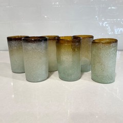 Vintage Murano Pulegoso Glasses Set 6 Amber Seafoam Napoleone Martinuzzi 4.5”