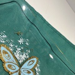 VTG Psyche MCM Turquoise Gold Butterfly Glass Serving Tray Rectangular 13.5″