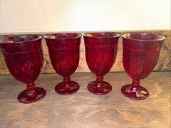 4 Viking Glass Mosser, Arlington Ptrn. Paneled &Footed Tea Goblets