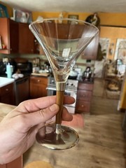 Beautiful Mid-Century Teak Wood Stem, Pewter Metal And Glass Martini Glass
